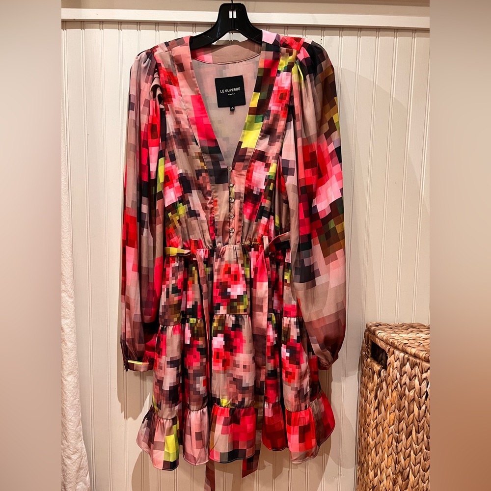 FUN! Pixelated floral, fall cocktail dress